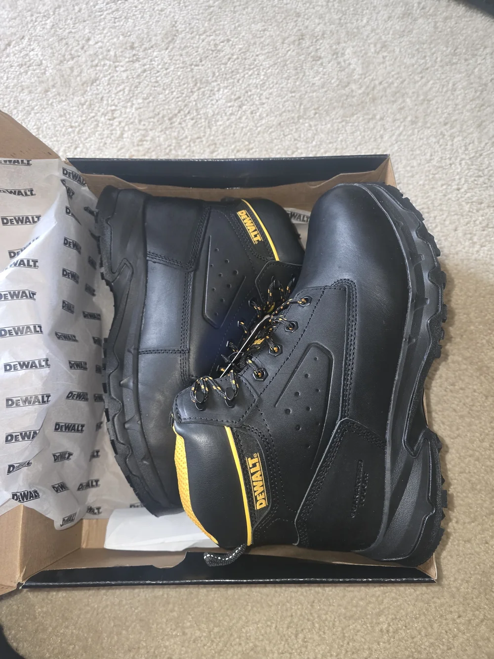 DeWalt ProLite Men's Black Work Boots with Yellow Lining